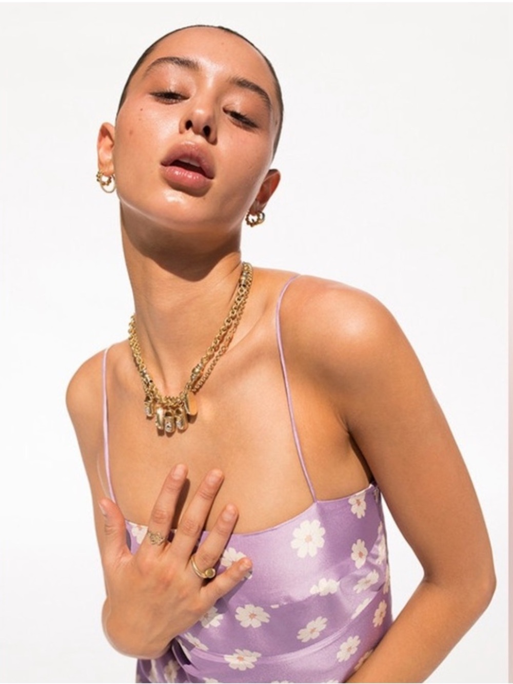 Realisation Par Christy Y2K Daisy Floral Lilac Purple White Silk Slip Mini Dress